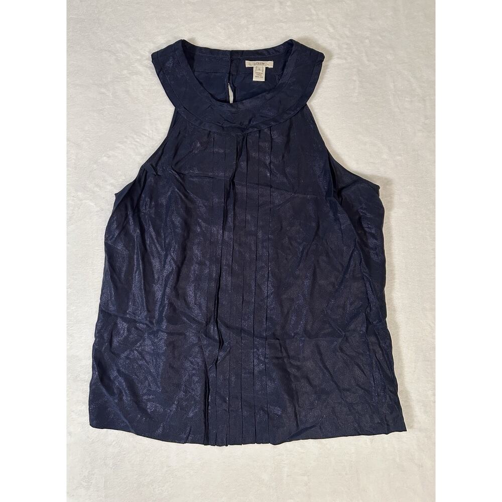 J Crew 100% Silk Shimmery Halter Styled Pleated Metallic Vita Cami Blouse Size 6